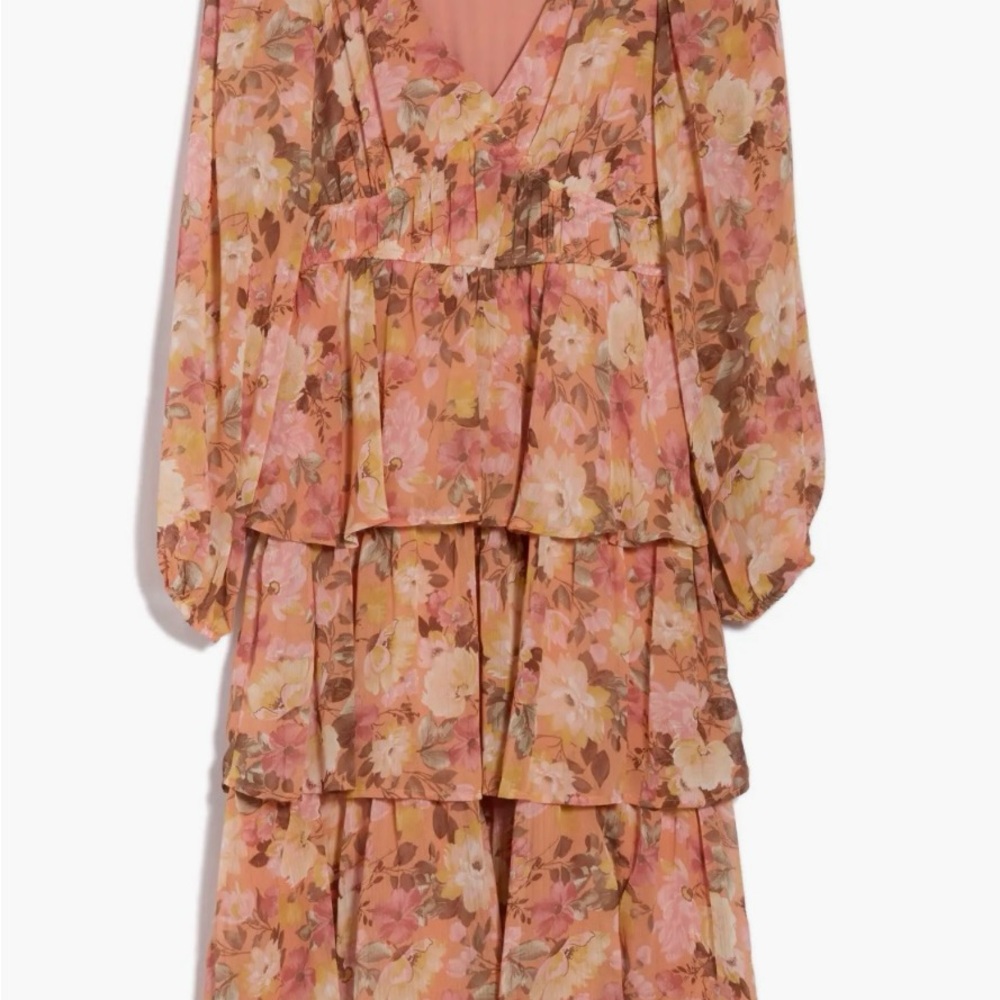 Lush Pink and Cream Floral Tiered Dress